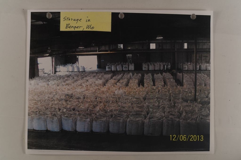 A photo provided by Raymond Williams shows sacks of hazardous material when they were first brought to the Berger, MO, warehouse in 2013.