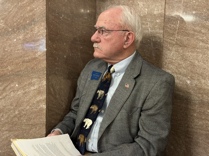 Sen. John Fuller, R-Kalispell, prepares to open testimony at the Senate Judiciary Committee on his Senate Bill 99 on Friday, Jan. 27, 2023.