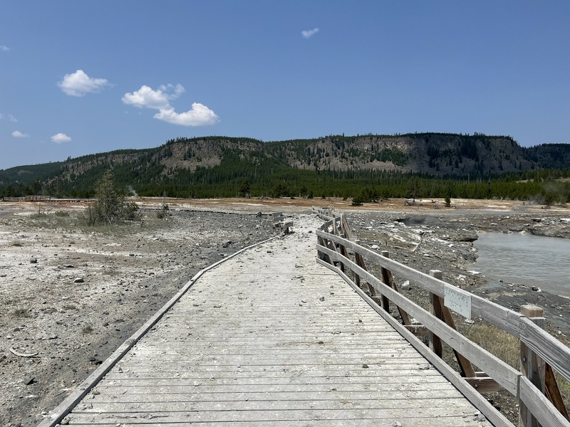 Hydrothermal explosion at Biscuit Basin on July 23, 2024. (NPS Photo)
