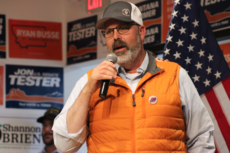 Democratic gubernatorial candidate Ryan Busse speaks at a rally in support of Democrats in Helena on Nov. 4, 2024. (Photo by Blair Miller, Daily Montanan)