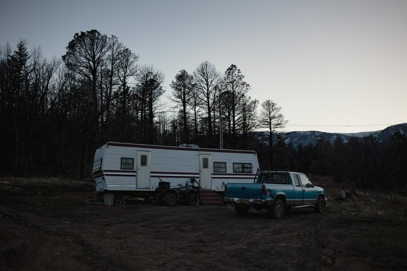 The sun begins to set on David Martinez’s trailer in Monte Aplanado,