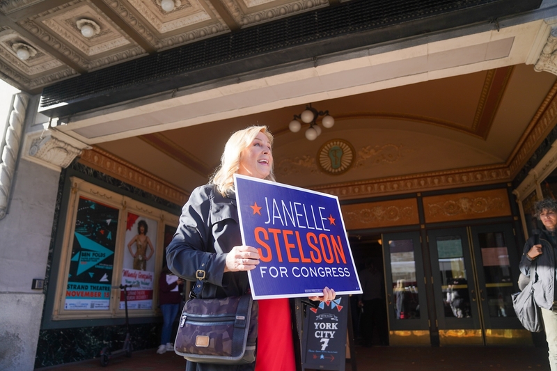 Democratic candidate Janelle Stelson greets voters in York Nov. 5, 2024 (Photo by Ben Wasserstein for the Capital-Star)