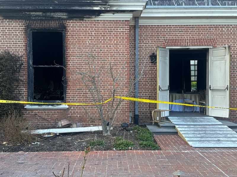 The governor's residence on April13, 2025, after a fire led to the evacuation of Gov. Shapiro and his family. It is being investigated as arson. (Ian Karbal/Pennsylvania Capital-Star)