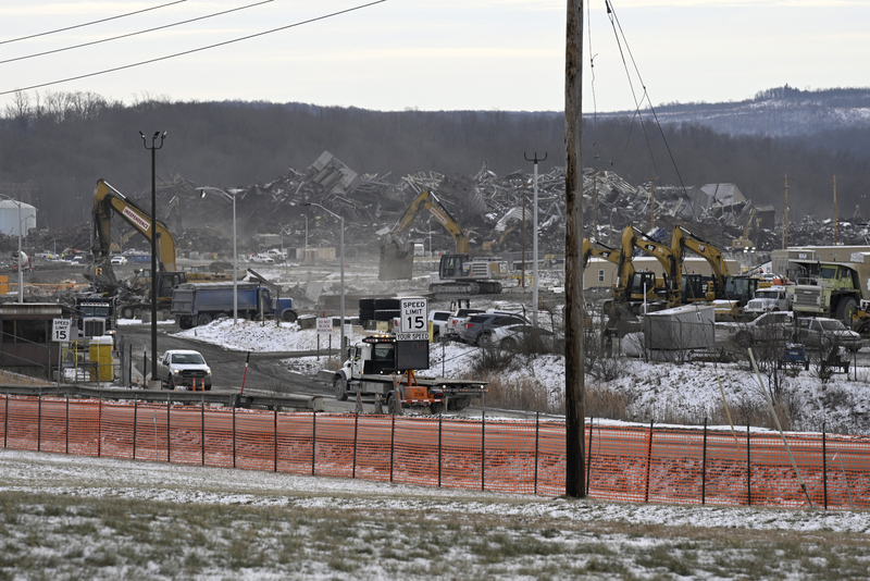 Concrete and debris is removed at the Homer City Energy Campus, the site of a new natural gas powered data center on Jan 21, 2026. The site was formerly the Homer City Generating Center. (Photo by John Beale for the Pennsylvania Capital-Star)