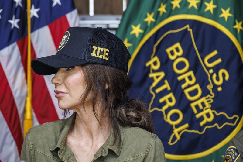 U.S. Secretary of Homeland Security Kristi Noem at a roundtable discussion with local ranchers and employees from U.S. Customs and Border Protection on Jan. 7, 2026 in Brownsville, Texas. (Photo by Michael Gonzalez/Getty Images)