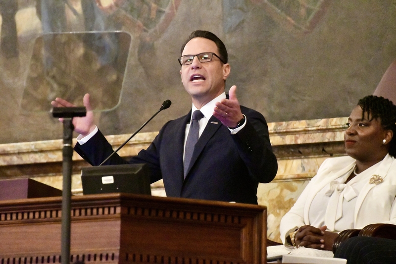 Gov. Josh Shapiro delivers his fourth budget address Tuesday, Feb. 3, 2026, in a joint session of the Pennsylvania General Assembly. (Photo by Peter Hall/Capital-Star)