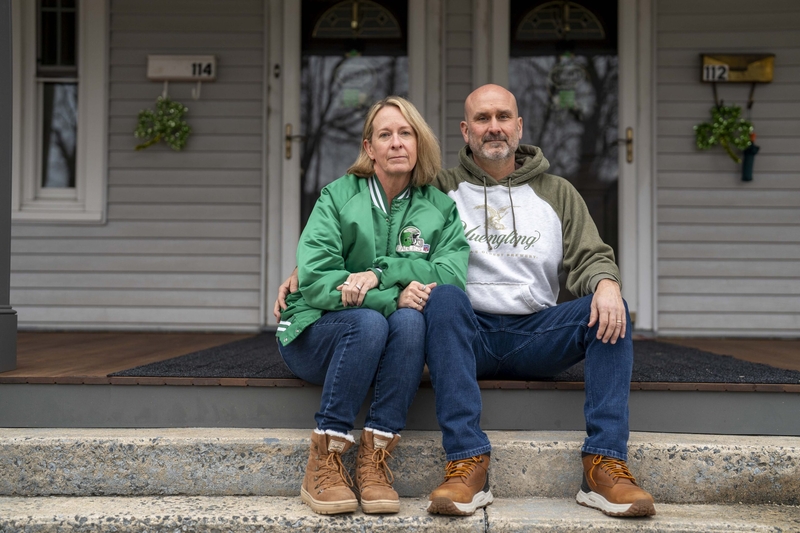 Joe and Lara Wiscount in front of their home in Tremont Borough, Schulkill County, on March 12, 2026. (Photo by Jessica Kourkounis/Pennsylvania Capital-Star)