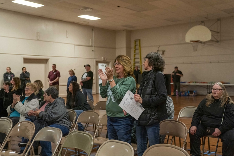 Joyce Wetzel attends a town hall March 13, 2026 in the borough of Tremont, where she's lived her entire life. Wetzel also has been operating a daycare center for 25 years next to the former Big Lots site slated to become an Immigration and Customs Enforcement detention and processing facility. (Photograph by Jessica Kourkounis for The Pennsylvania Capital-Star)