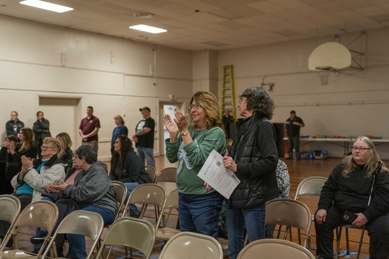 Joyce Wetzel attends a town hall March 13, 2026 in the borough of Tremont, where she's lived her entire life. Wetzel also has been operating a daycare center for 25 years next to the former Big Lots site slated to become an Immigration and Customs Enforcement detention and processing facility. (Photograph by Jessica Kourkounis for The Pennsylvania Capital-Star)