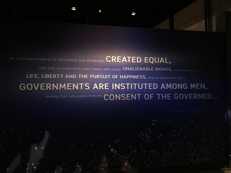 A passage from the Declaration of Independence on display at the National Museum of American History in Washington on May 8, 2018 (Photo by Andrew DeMillo/Arkansas Advocate)