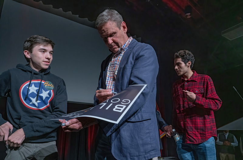 Alex Sharp gets his Bill Lee yard sign autographed by the governor on Nov. 7, 2022 in Franklin. (Photo: John Partipilo)