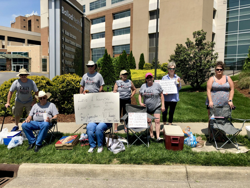 Protesters gather in opposition to the closure of the neonatal intensive care unit at Holston ValleyMedical Center, a Ballad Health hospital, in 2019. (Photo: Dani Cook)