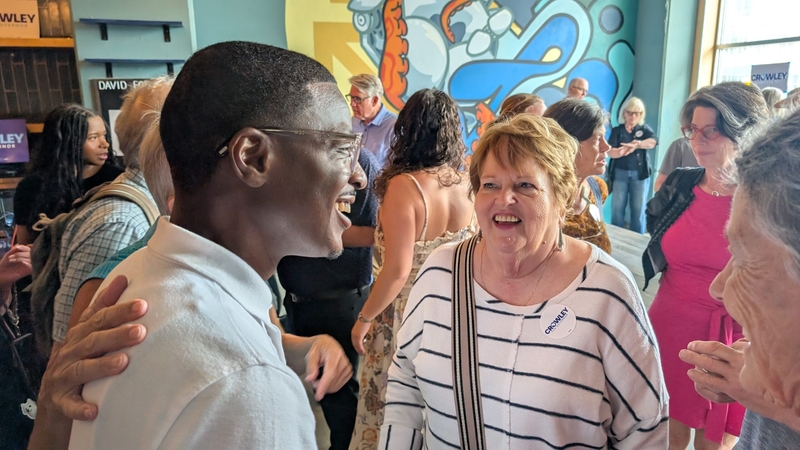 Milwaukee County Executive David Crowley meets voters in Madison with five days until Election Day