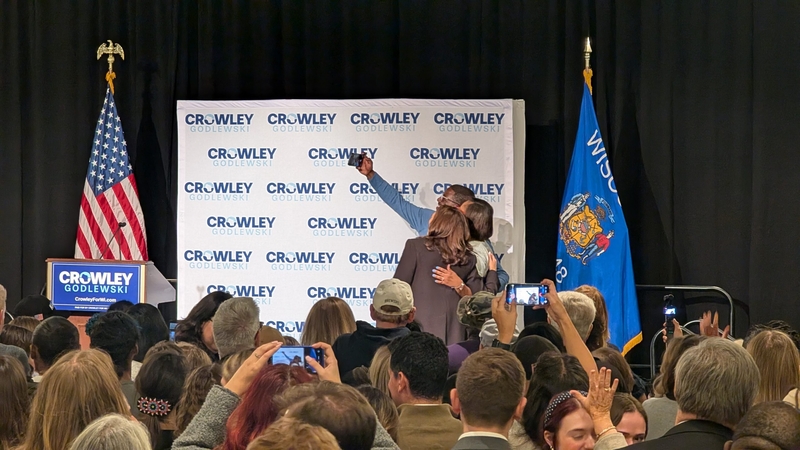 At rally for David Crowley, Kamala Harris addresses women burdened by high costs
